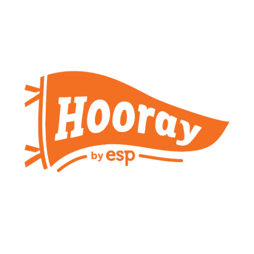 an orange flag with white text saying hooray