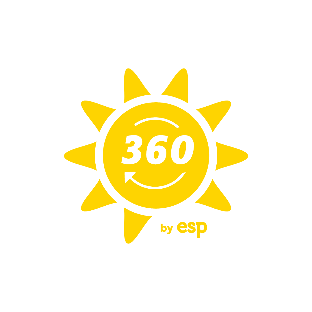 white background with a sun logo saying 360 by esp