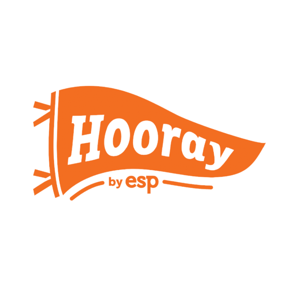 white background with a flag logo saying Hooray by esp