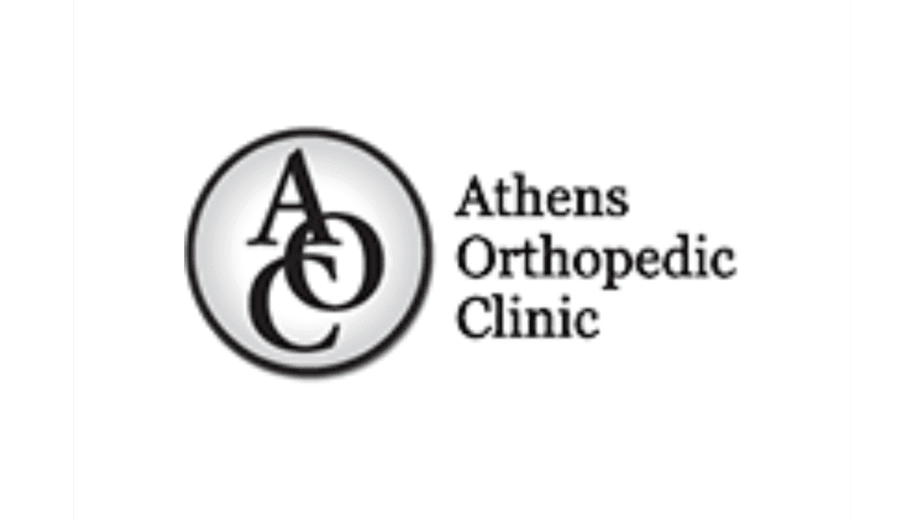 a close-up of a logo of Athens orthopedic clinic