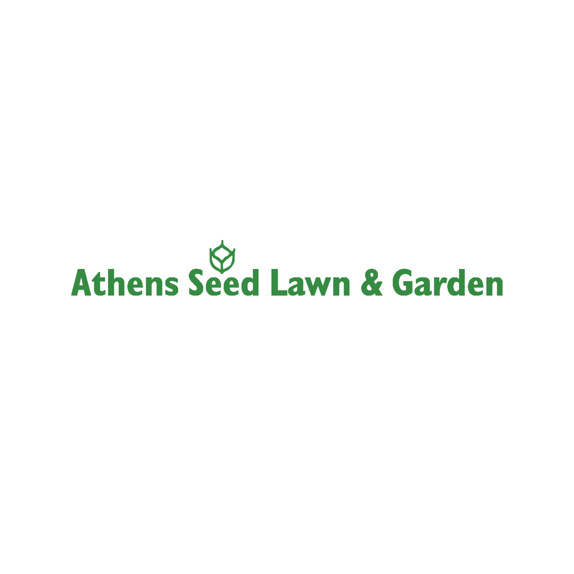 "a white square with green text saying athens seed lawn garden