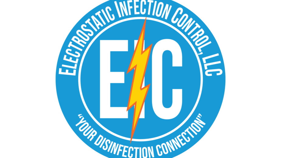 "a blue and white logo with lightning bolt for electrostatic infection control llc