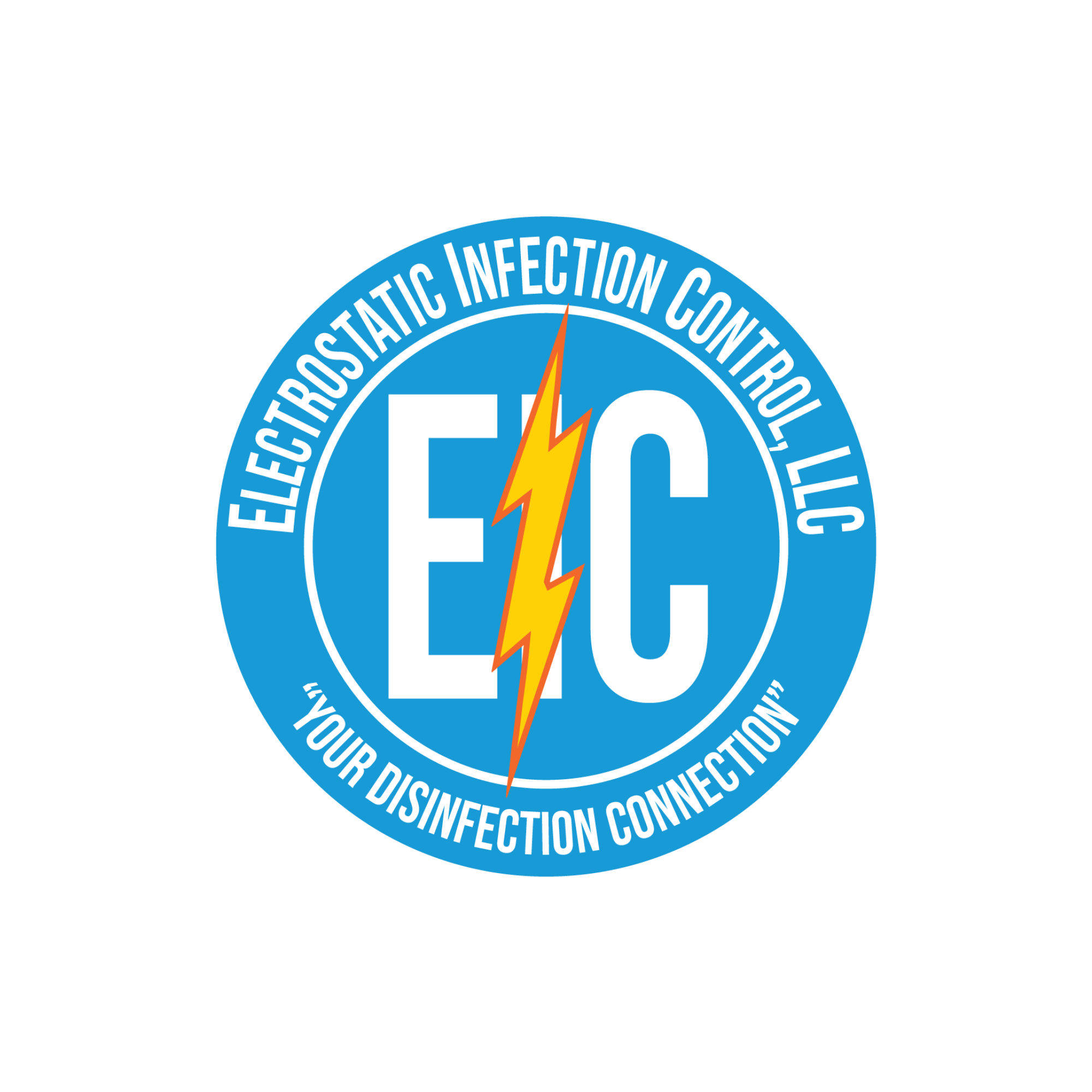 "a blue and white logo with lightning bolt for electrostatic infection control llc