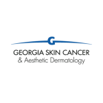 a white and blue logo for Georgia Skin Care