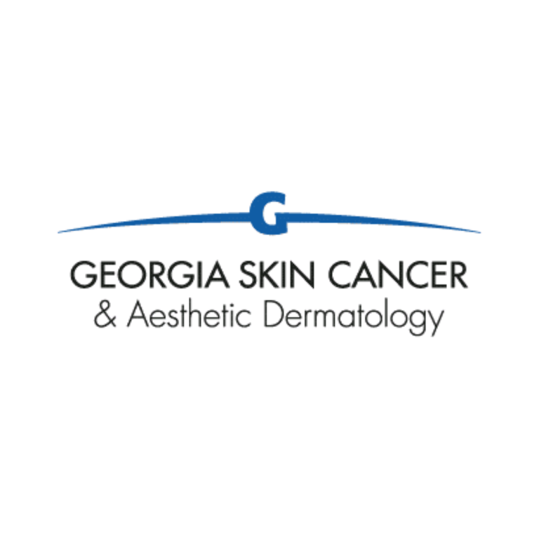 a white and blue logo for Georgia Skin Care