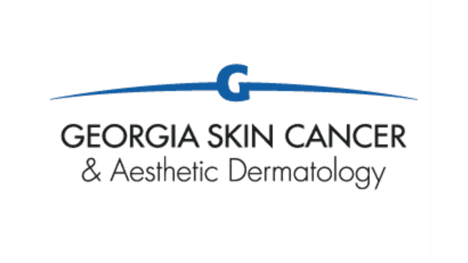 a white and blue logo for Georgia Skin Care