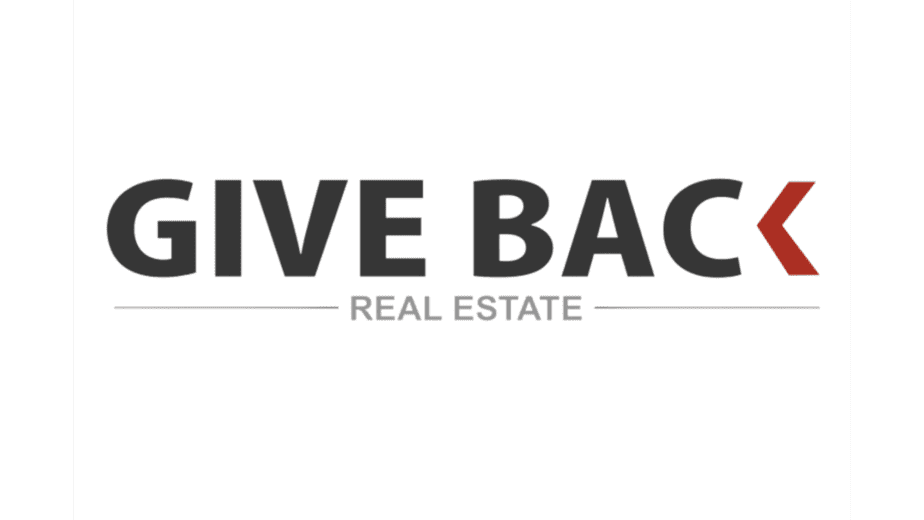 a white square with black text saying give back real estate
