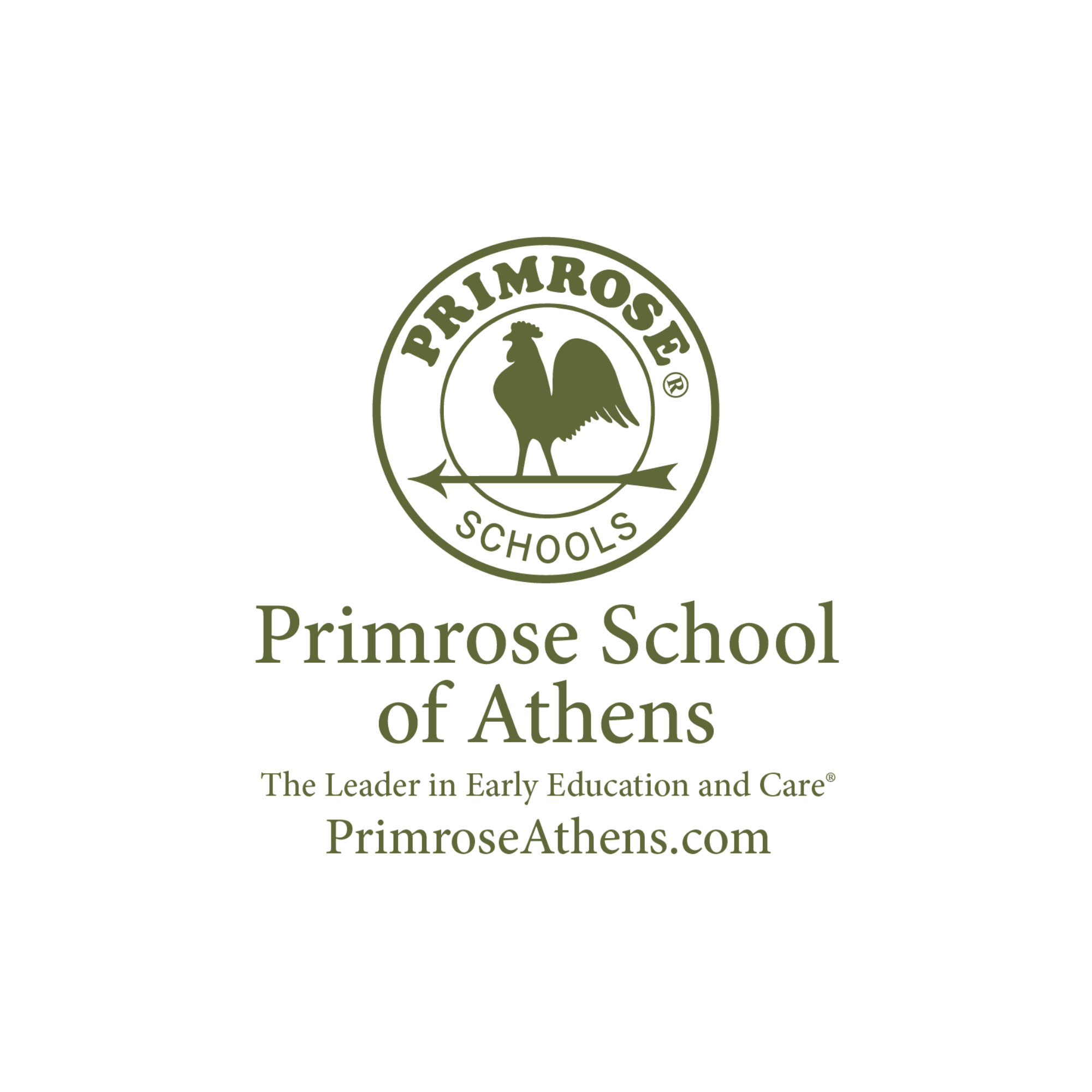 a white square with green logo of Primrose School of Athens