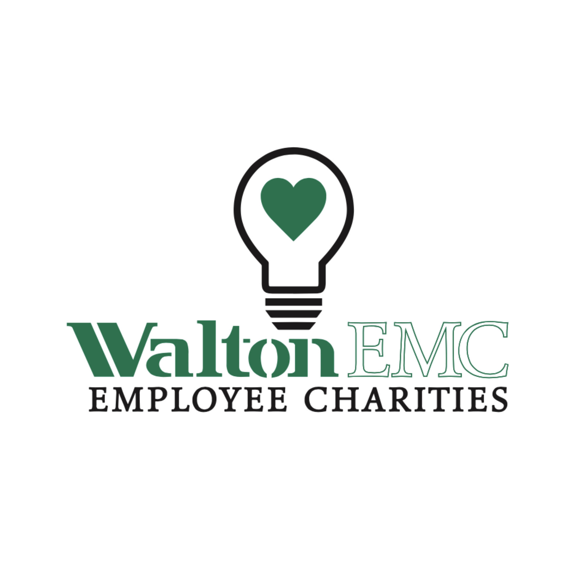 a white and green logo with a light bulb and a heart for Walton EMC