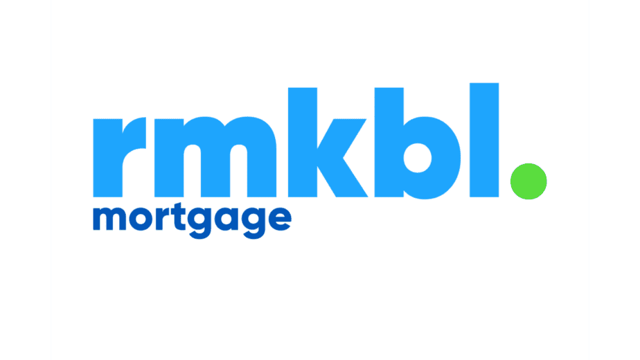 a white square with blue text with rmkbl mortgage letters