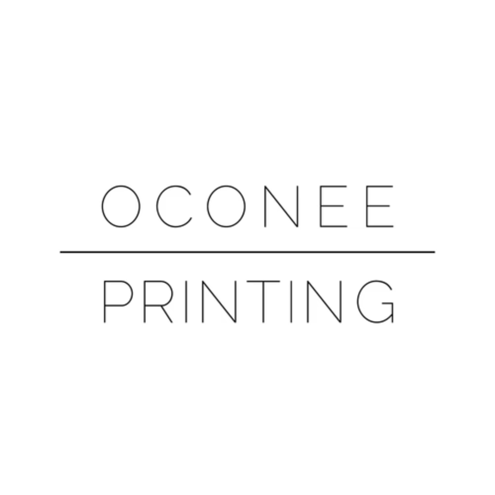 a black and white rectangular sign for oconee printing