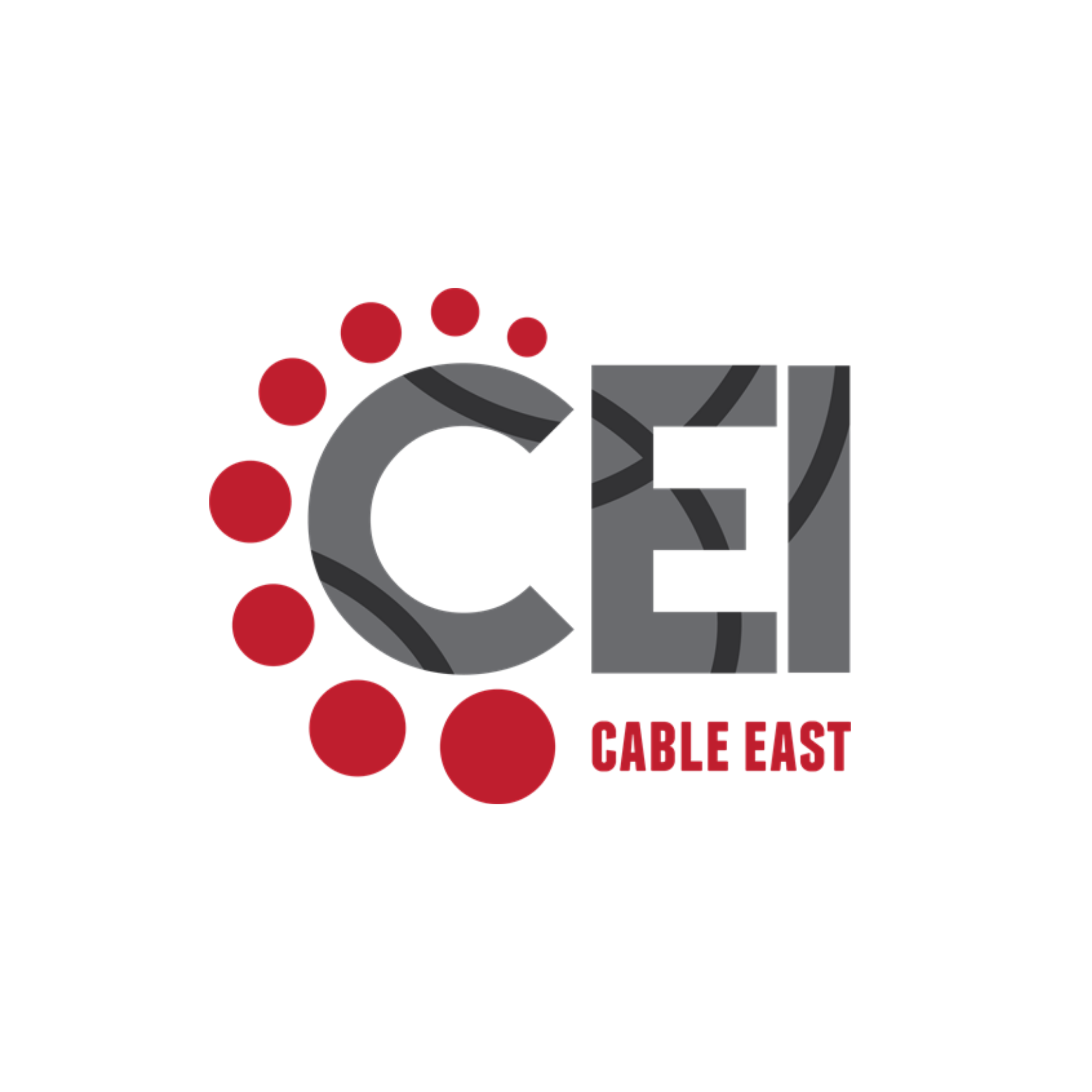 a logo with red dots and a black border for CEI